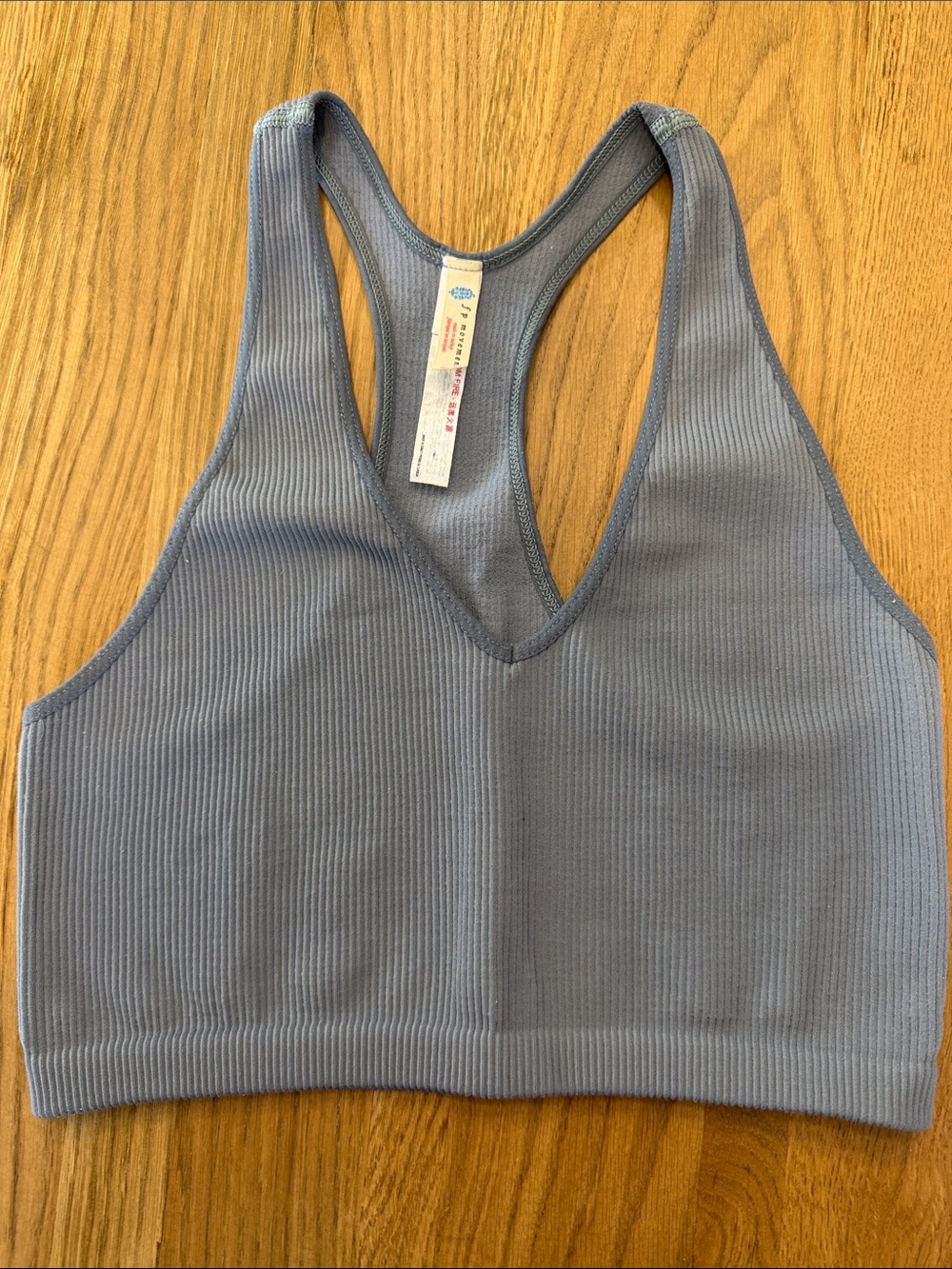 Free People Sports Bra Medium Racerback Ribbed V-Neck in Dusty Blue